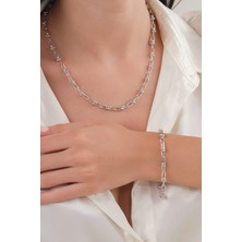 4.5 mm Gümüş Ataç Toplu Zincir Kolye Bileklik Sade Set