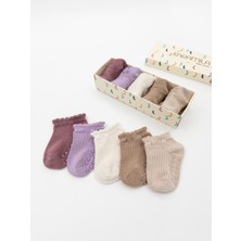 Karamila Doğal Bambu 5'li Set Bebek Patik Çorap ( +6 Ay Sonrası Kaydırmaz Silikon Tabanlı )