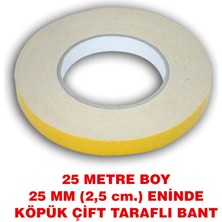 Rumuse Çift Taraflı Beyaz Köpük Bant (25 Metre Uzunlukta 25 Mm-2,5 Cm Eninde)