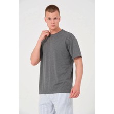 Unisex Düz Biskilet Yaka Oversize T-Shirt - Füme