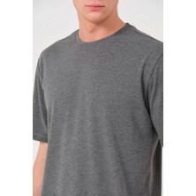 Unisex Düz Biskilet Yaka Oversize T-Shirt - Füme