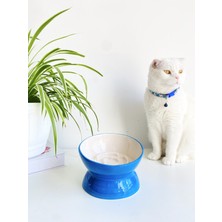 Seramik Yavaş Yeme Kedi Mama Kabı (Mavi)