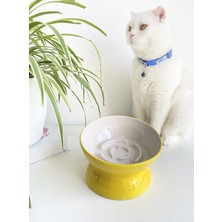 Seramik Yavaş Yeme Kedi Mama Kabı(Sarı)