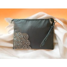 Vertiginoso Gümüş Boncuk Işlemeli Kadın Portföy Clutch El Çantası