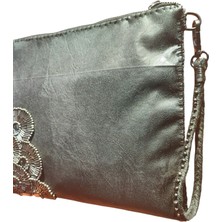Vertiginoso Gümüş Boncuk Işlemeli Kadın Portföy Clutch El Çantası