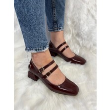 Hco Shoes Kadın Bordo Küt Burunlu Alçak Topuklu Ayakkabı