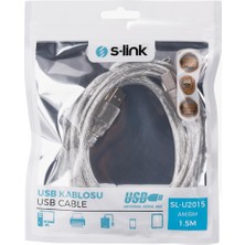 S-Link SL-U2015 USB 2.0 Şeffaf Yazıcı Kablosu 1.5m