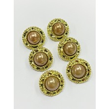 Karan Tuhafiye Vintage Serisi Düğme Seti / 1,7 cm 6 Lı Set (Gold - Koyu Bej )