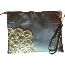 Vertiginoso Gold Boncuk Işlemeli Siyah Kadın Portföy Clutch El Çantası