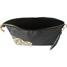 Vertiginoso Gold Boncuk Işlemeli Siyah Kadın Portföy Clutch El Çantası