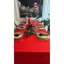Decamor Home Pamuklu Dertsiz Leke Tutmaz Kumaş Kırmızı Masa Örtüsü Yılbaşı Masa Örtüsü
