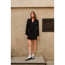 Kadın Premium Tuvit Siyah Crop Ceket