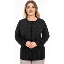 Yeni Sezon Kadın Triko Örgü Sıkı Dokuma Düğmeli Desenli Anne Kışlık Hırka 2435-HAKI Yeşili