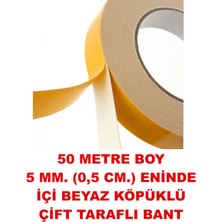 Rumuse Çift Taraflı İçi Köpük Bant 50 Metre Uzunlukta (5 mm - 0,5 Cm Eninde)