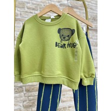 Ladin Store Yeni Sezon Erkek Çocuk Pamuklu Ayıcık Baskılı Sweatshirt ve Jogger Pantolonlu Alt-Üst Takım