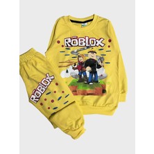 Erkek Çocuk Pamuklu Sarı Roblox Desenli Uzun Kollu Eşofman Takımı