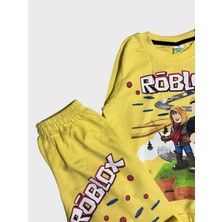 Erkek Çocuk Pamuklu Sarı Roblox Desenli Uzun Kollu Eşofman Takımı