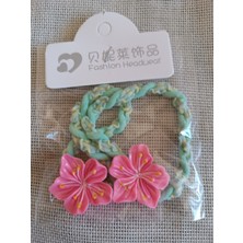 Ortası Mine Kaplamalı Lotus Çiçeği Figürlü Örgü Model Çiftli Çocuk Lastik Toka