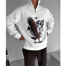 Amor Man Özel Tasarım Dik Yaka Yarım Fermuarlı Born To Be Baskılı Şardonlu Kışlık Erkek Sweatshırt