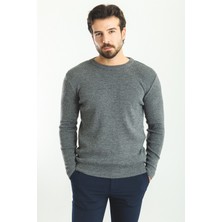 MCR Düz Antrasit Slim Fit Bisiklet Yaka Yün Erkek Triko Kazak
