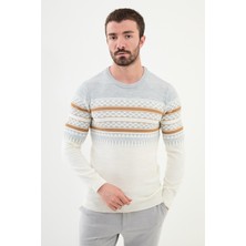 MCR Desenli Ekru Slim Fit Bisiklet Yaka Erkek Triko Kazak