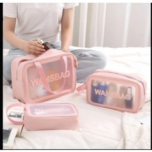 MINIISTOREE23 Seyahat Makyaj Çantası Washbag Taşınabilir Su Geçirmez 3'lü Çanta Seti Pembe