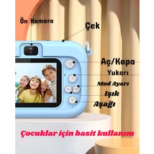 Holatec Ön-Arka 2 Kameralı Çocuk Fotoğraf Makinesi Üst Kalite Hd Çocuk Selfie Fotoğraf Makinesi Hd Kılıflı