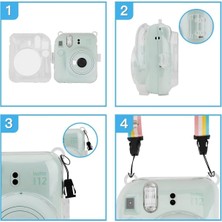 Nidage Fotoğraf Makinesi Çantaları Fuijifilm Instax Mini 12 Şeffaf Kılıf-Askı Hediyeli, 10 Fotoğraf Taşıma