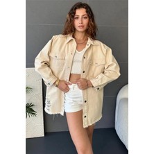 Fav Style Kadın Lazer Kesimli Oversize Gömlek Ceket