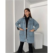 Fav Style Kadın Çift Cepli Overize Uzun Gömlek Ceket
