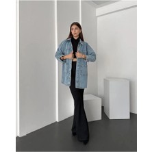 Fav Style Kadın Çift Cepli Overize Uzun Gömlek Ceket