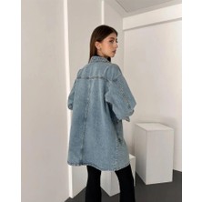Fav Style Kadın Çift Cepli Overize Uzun Gömlek Ceket