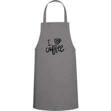 I Love Coffe Yazılı Özel Baskı Chef Mutfak Önlüğü Gri
