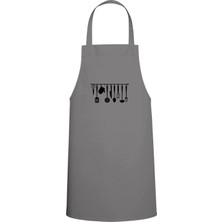 Mutfak Gereçleri Özel Baskılı Chef Mutfak Önlüğü Gri