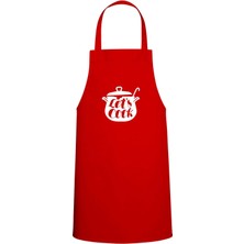 Tencere Içi Let's Cook Yazılı Özel Baskı Chef Mutfak Önlüğü Kırmızı