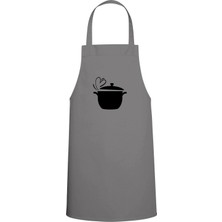 Tencere Tasarım Özel Baskılı Chef Mutfak Önlüğü Gri