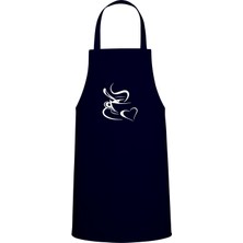 Coffee & Kalp Tasarım Özel Baskılı Chef Mutfak Önlüğü Lacivert