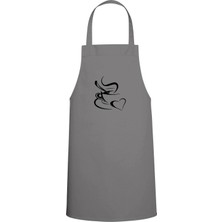 Coffee & Kalp Tasarım Özel Baskılı Chef Mutfak Önlüğü Gri