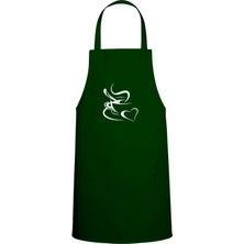 Coffee & Kalp Tasarım Özel Baskılı Chef Mutfak Önlüğü Avcı Yeşili