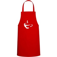 Coffee Temalı Özel Baskı Chef Mutfak Önlüğü Kırmızı