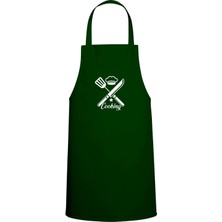 Cooking Yazılı Özel Baskılı Chef Mutfak Önlüğü Avcı Yeşili
