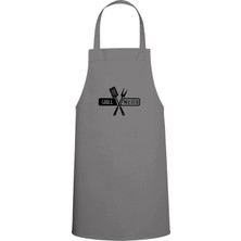 Grill Master Yazı Özel Baskılı Chef Mutfak Önlüğü Gri