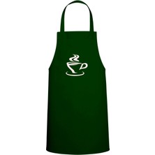 Coffee Tema Özel Baskılı Chef Mutfak Önlüğü Avcı Yeşili