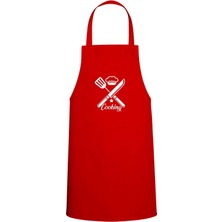 Cooking Yazılı Özel Baskılı Chef Mutfak Önlüğü Kırmızı