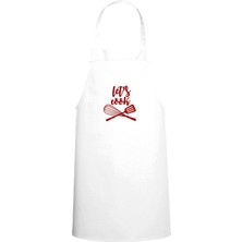 Let's Cook Yazılı Özel Baskı Chef Mutfak Önlüğü Beyaz