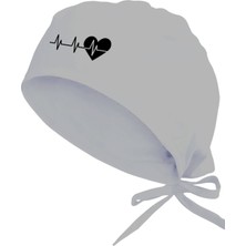 Tasarım Trend Kalp Ekg Temalı Sağlık Çalışanı Cerrahi Bonesi Gri