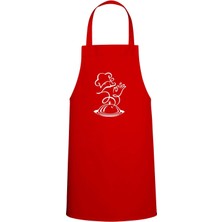 Silüet Chef Tasarım Özel Baskılı Chef Mutfak Önlüğü Kırmızı