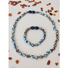 Kehribar Sarayı Mozaik Mavi Kehribar Çocuk Kolye Bileklik Set