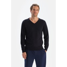 Antrasit Erkek Kaşmir Karışımlı V Yaka Triko