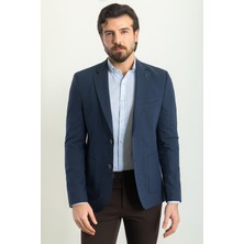 MCR Desenli Lacivert Renk Slim Fit Torba Cep Mono Yaka Keten Erkek Ceket